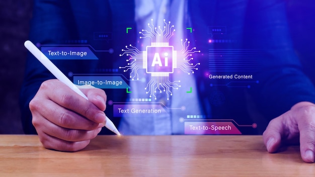 Uma Ilustração Digital Apresentando Tecnologia de IA, Com a Interface do Chatgpt em uma Tela, Simbolizando a Interação com a Inteligência Artificial para Gerar Conteúdo.