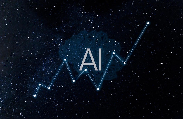 Uma ilustração digital de um chatbot de IA representado por um robô futurista, cercado por gráficos e ícones de análise de dados, simbolizando inteligência artificial e ciência de dados.